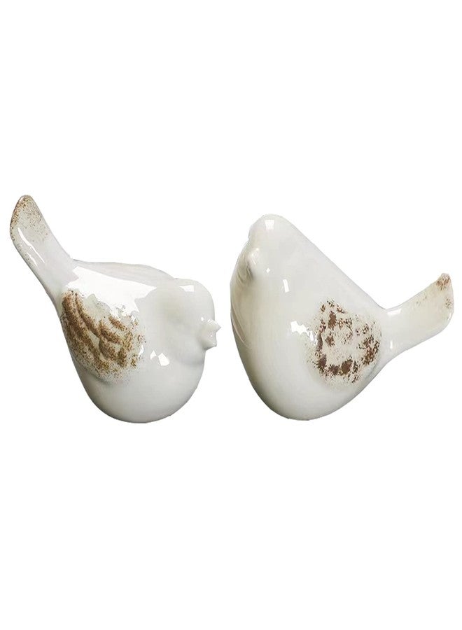 ALHBEJT Small Birds Statues White Ceramic Home Decor Modern Style Decorative Ornaments Animal Figurines for Living Room Bedroom Home Office Cabinets (2Pcs White) - Image 1